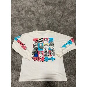 Nintendo Mario Kart Long Sleeve Graphic Tee White Japanese Katakana Geeknet L